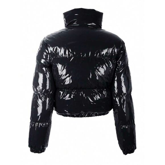 Women’s Quilted Metallic Cropped Puffer Jacket Size M/6 - Picture 2 of 7